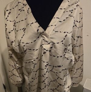 Ann Taylor Cream Blouse with Black Leaf Design